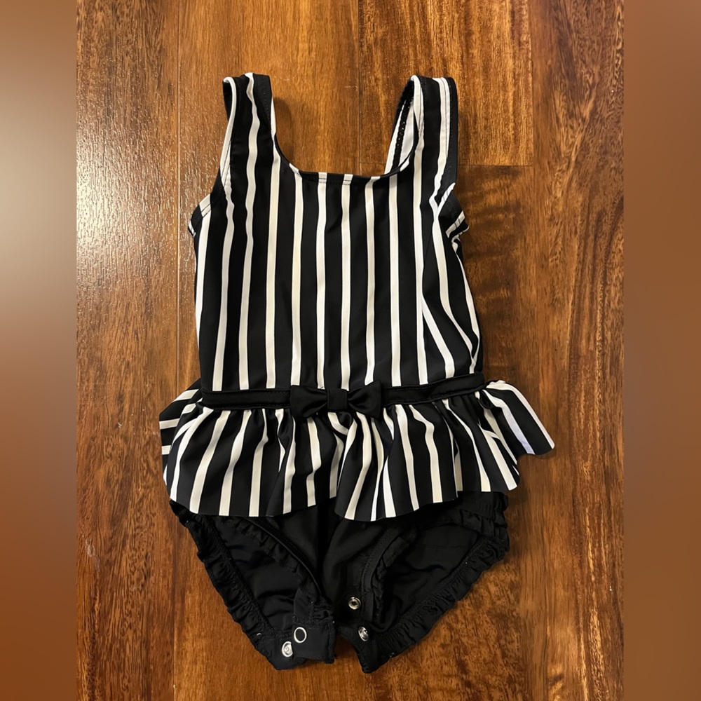 Rufflebutts Black and White Striped Swim Suit Baby Girl 12-18m